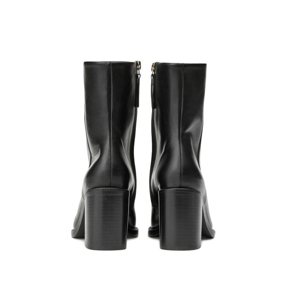 LAFAYETTE 148 NEW YORK Womens Black Almond Toe Block Heel Leather Booties 38 - Picture 2 of 3